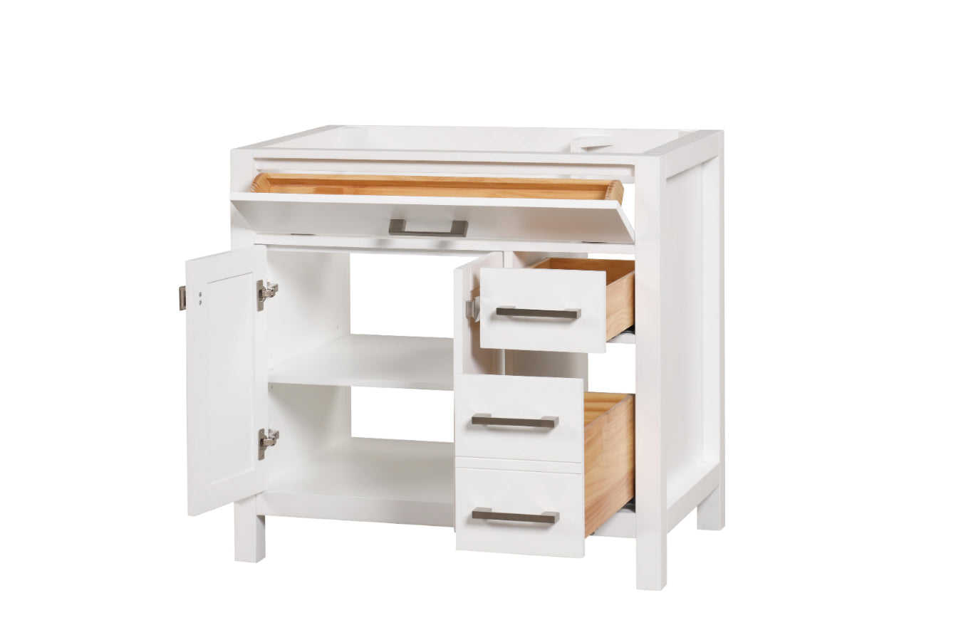 35.5 Inch Single Bathroom Vanity in Bright White - Modern London Style for Small Bathrooms, Powder Rooms & Guest Baths
