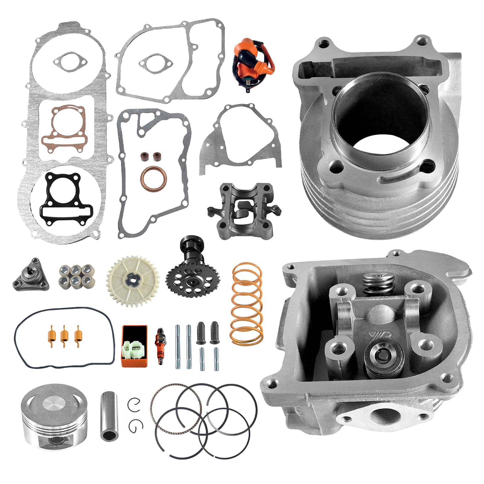 GY6 100cc 69mm Valve Bore Cylinder Rebuild Kit with 50mm Bore Upgrade - Includes Racing CDI, Ignition Coil, Spark Plug & Clutch Spring - Compatible with 49CC 50CC 139QMB Moped Scooter Engines - Perfect for Scooter Performance Upgrades & Engine Rebuilds