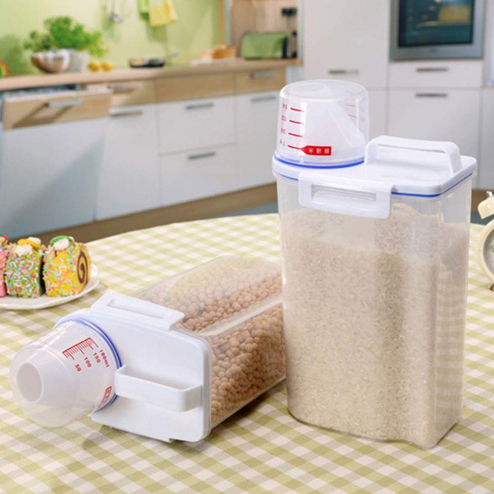 Airtight Rice Storage Container - Plastic Dry Food & Cereal Storage Bin with Pouring Spout & Measuring Cup - Ideal for Oatmeal, Grain, Pasta, Flour - Perfect for Kitchen Pantry Organization & Bulk Food Storage