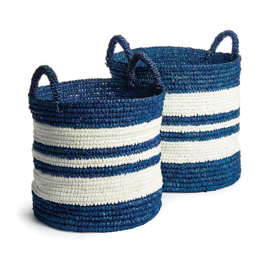 Barclay Butera Blue and White Laundry Baskets Set of 2 - Stylish Storage for Bedroom, Bathroom, or Laundry Room Organization