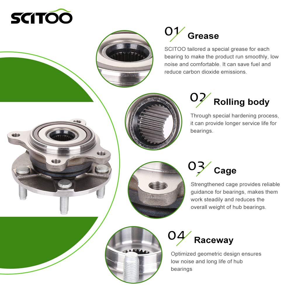 SCITOO Wheel Hub Bearing Compatible with 2016-2017 Lexus GS F, GS Turbo & GS200t - HA590140 Left Front 5-Bolt 2-Pad Replacement - Perfect for Smooth Rides & Performance Driving