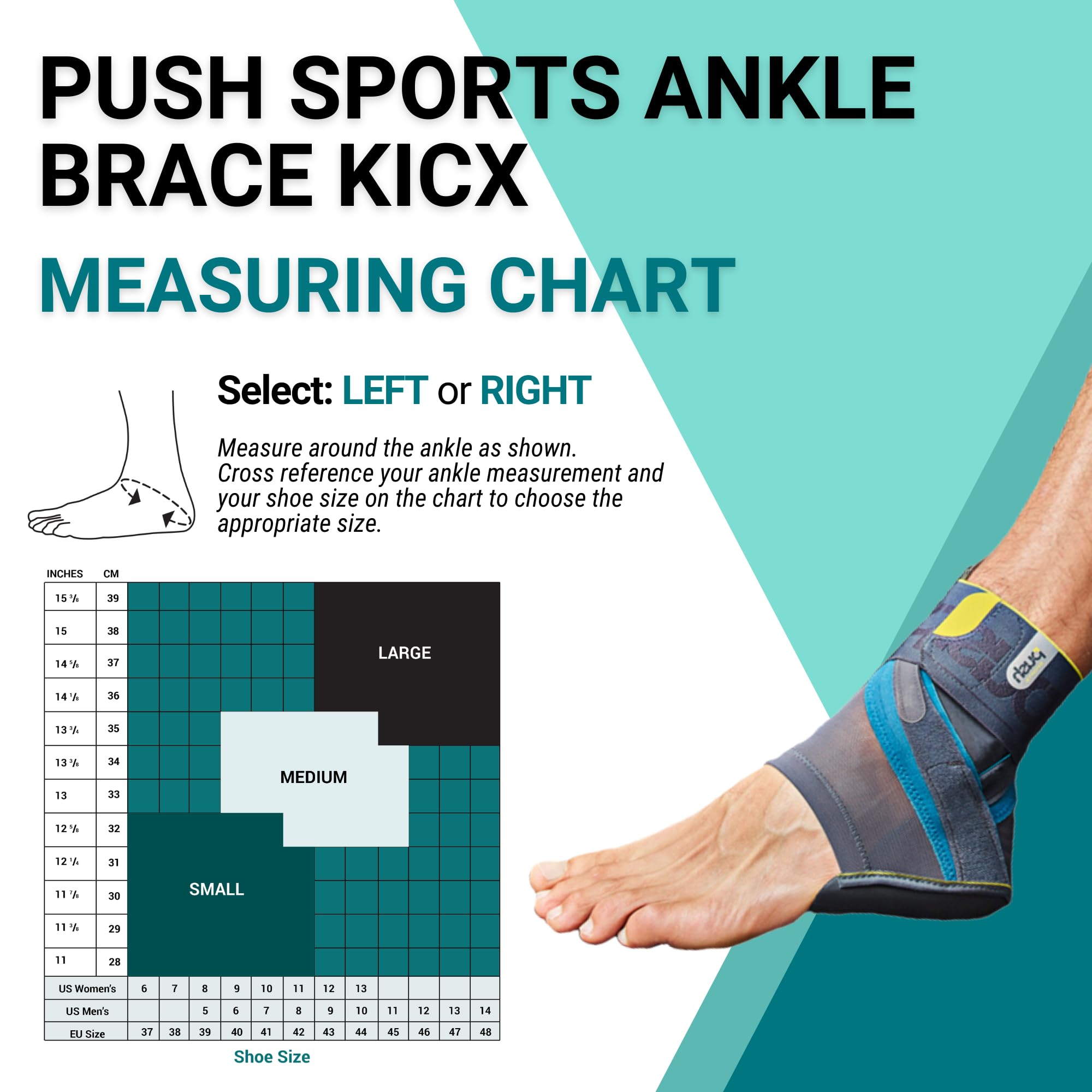 Push Sports Ankle Brace Kicx - Easy-on Support for Sprains & Injuries, Left Large Size - Perfect for Running, Basketball & Active Lifestyles