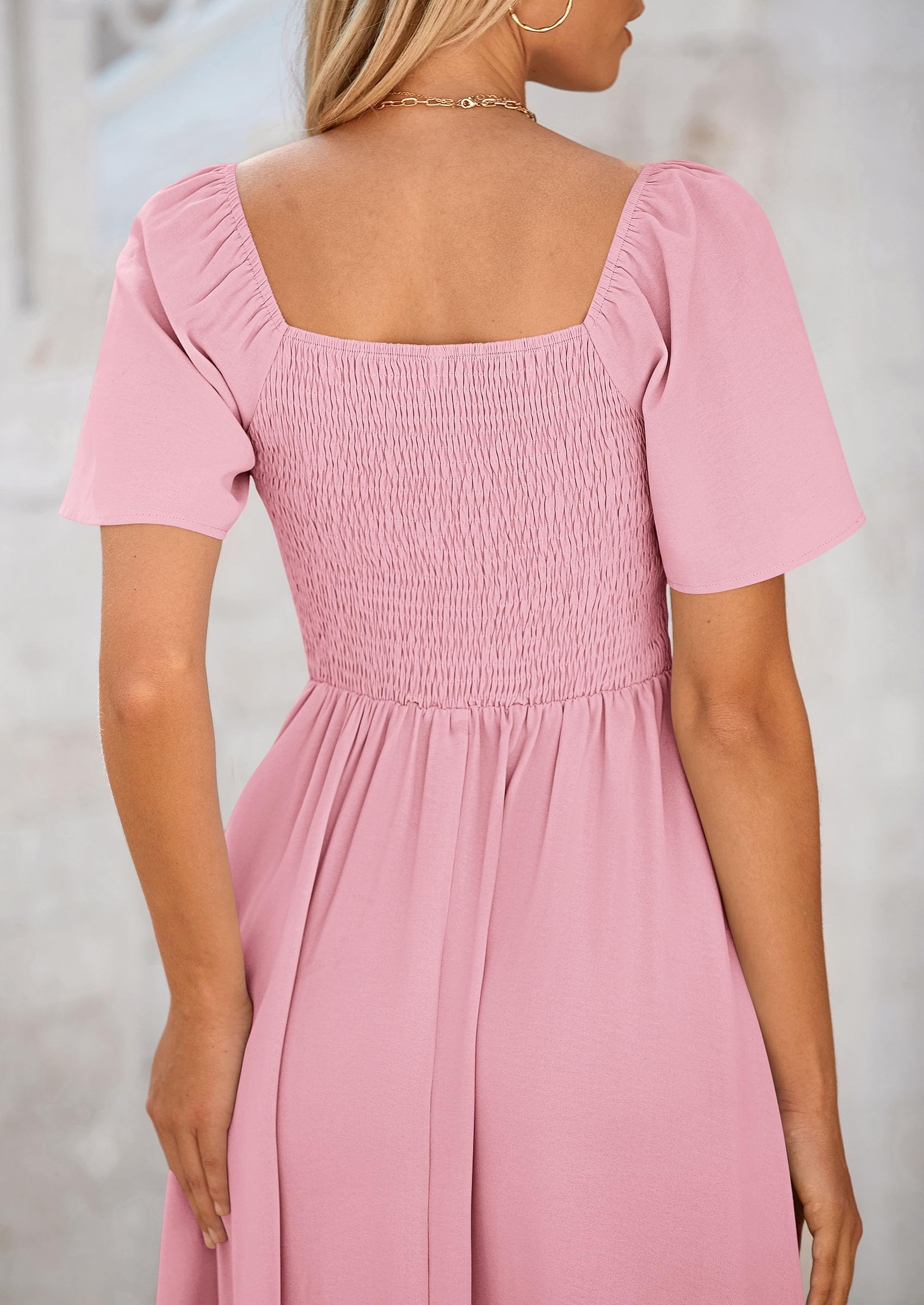 PRETTYGARDEN Women's Summer Casual Dress 2025 - Short Sleeve V-Neck Bow Tie Ruffle Midi Flowy Dress for Beach, Vacation & Daily Wear