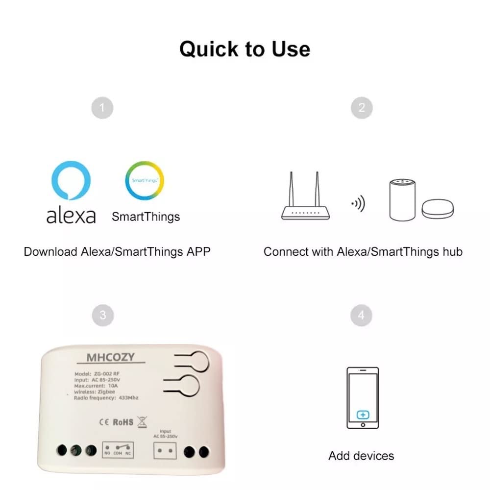 Smart Home Dry Contact Zigbee Relay Switch - 1CH 220V Remote Control Switch for Lights & Garage Doors, Works with Alexa & Google Home (Zigbee Hub Required) | Perfect for Home Automation & Smart Lighting Control