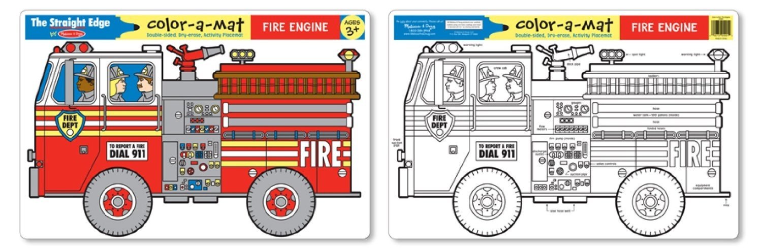 Melissa & Doug Fire Engine Color A Mat - Washable Kids Coloring Mat for Creative Play, Birthday Gifts & Party Favors - Perfect for Home, Classroom & Travel Activities