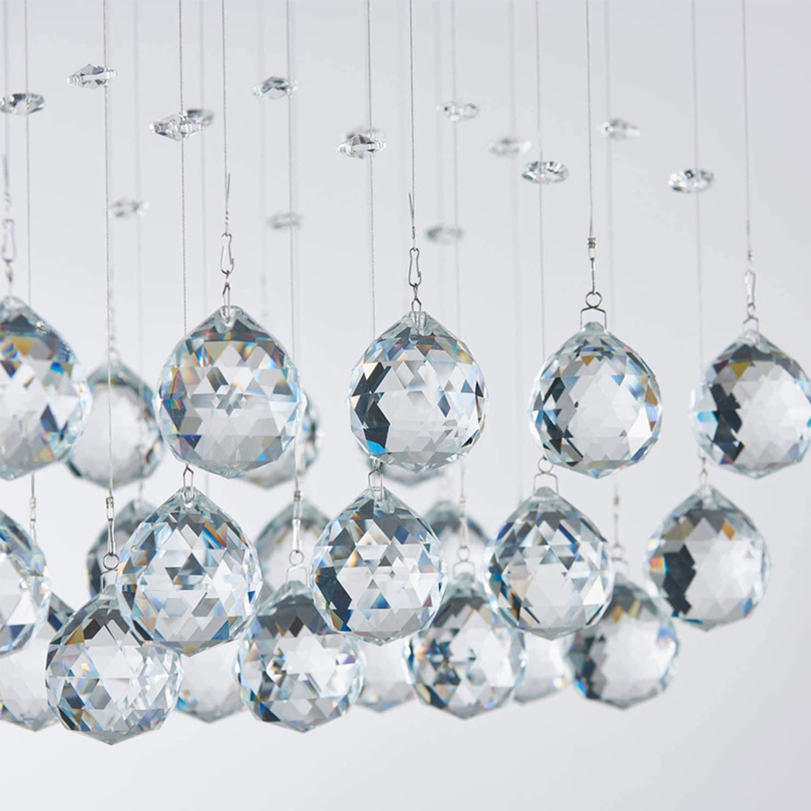Modern Minimalist Rectangular LED Chandelier - Raindrop Crystal Pendant Semi-Recessed Ceiling Light for Bedroom, Dining Room, Entryway, Foyer & Girls Room | Elegant Home Lighting for Contemporary Interiors