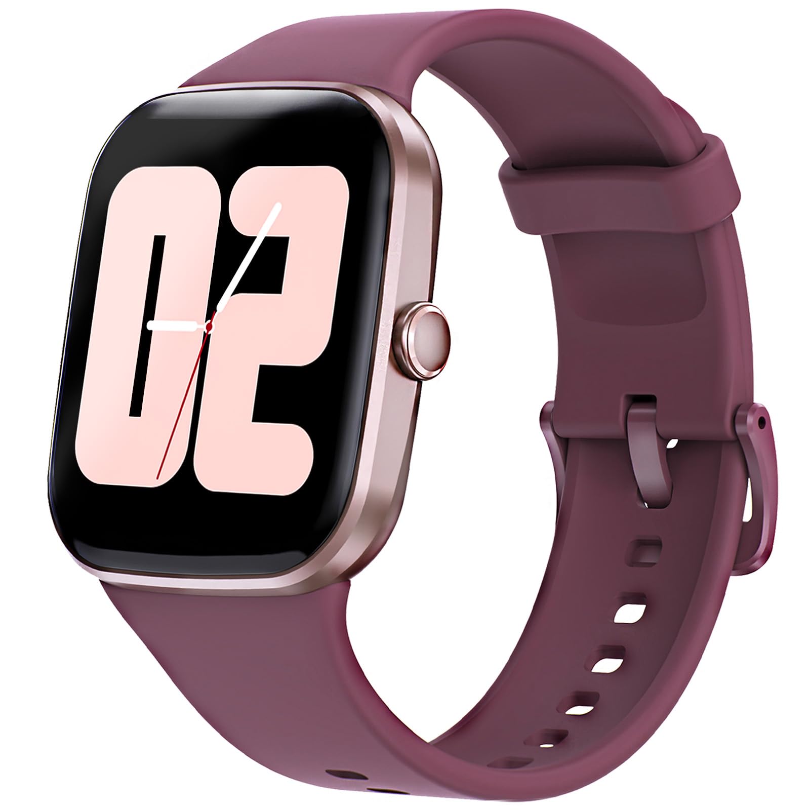 LAKEYLOYI Women's Smart Watch with Bluetooth Calling, Fitness Tracker, Waterproof, Compatible with Android & iOS - Grape Red Silicone Band for Outdoor Sports, Workouts & Daily Fashion Wear