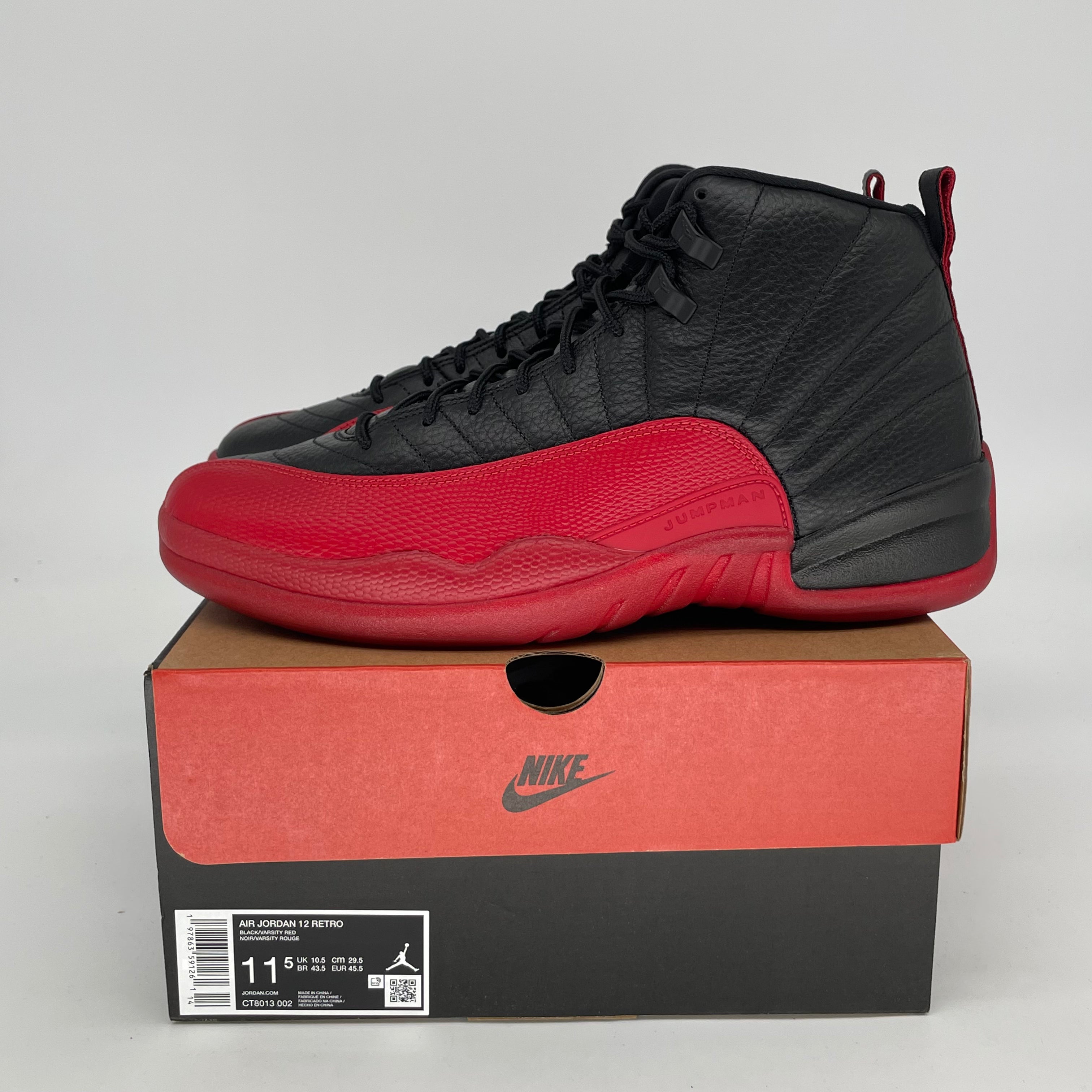 AIR JORDAN 12 FLU GAME Basketball Shoes - Men's Size 11.5 (CT8013-002) Black/Red - Retro Sneakers for Court Performance & Streetwear Fashion