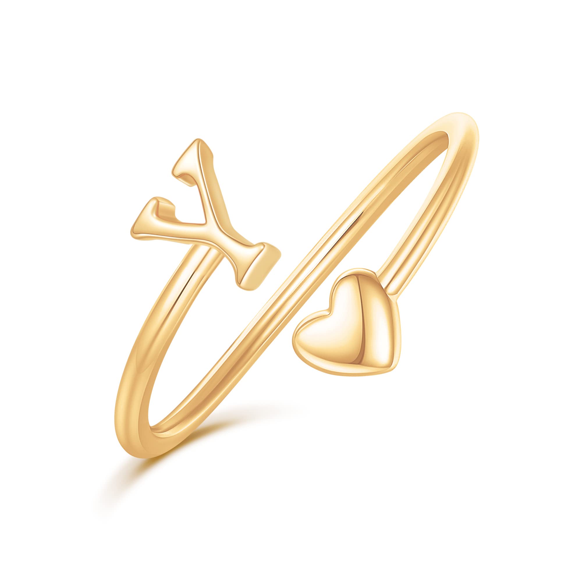 Heart Initial Rings for Women & Teen Girls - Adjustable Stackable Letter Rings, Cute Heart Jewelry for Everyday Wear, Gifts & Special Occasions