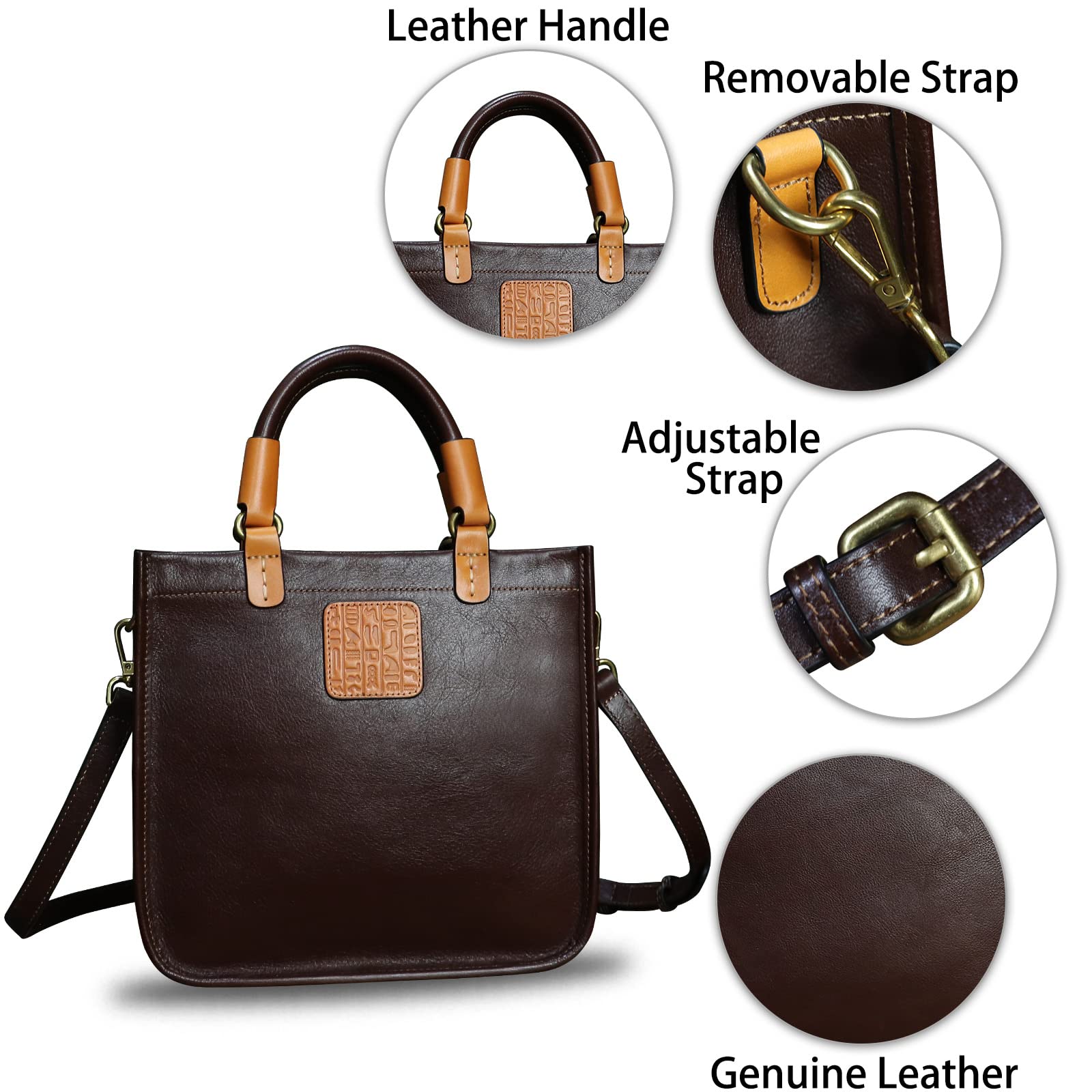 Genuine Leather Handbag for Women - Retro Handmade Top Handle Satchel Crossbody Shoulder Bag - Perfect for Work, Travel & Everyday Use