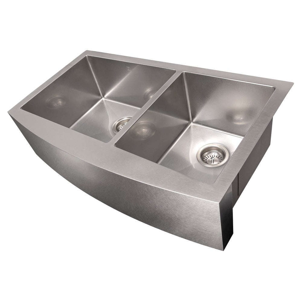 ZLINE 36-inch Farmhouse Apron Front Double Bowl Stainless Steel Kitchen Sink with Bottom Grid - SA60D 36S - Durable & Stylish for Modern Kitchens, Perfect for Cooking, Washing Dishes & Food Prep