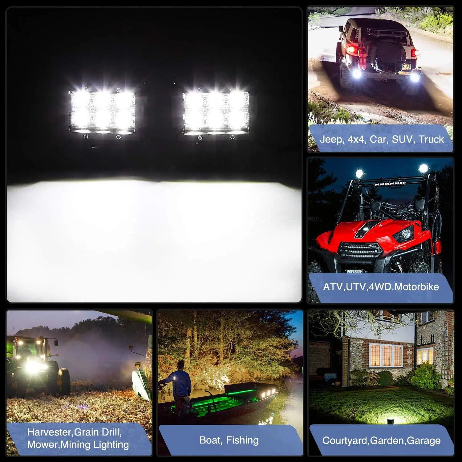 4 Inch 18W 1260LM Double Row Spot LED Pods (2 Pairs) - Super Bright Off-Road Lighting for Trucks, ATVs, UTVs & Boats - Waterproof Dustproof for Outdoor Adventures
