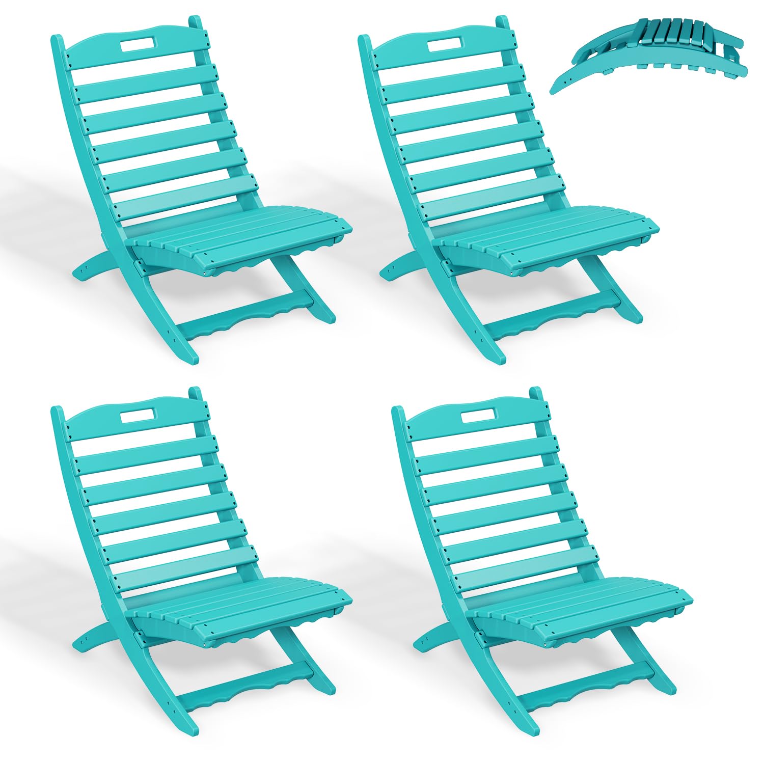 4-Pack Folding Xavier Chairs | Wave Design HDPE Plastic Adirondack Chairs | All-Weather Outdoor Chairs for Beach, Poolside, Deck, Garden, Patio & Camping | Portable Fire Pit Seating | Aqua Blue Color
