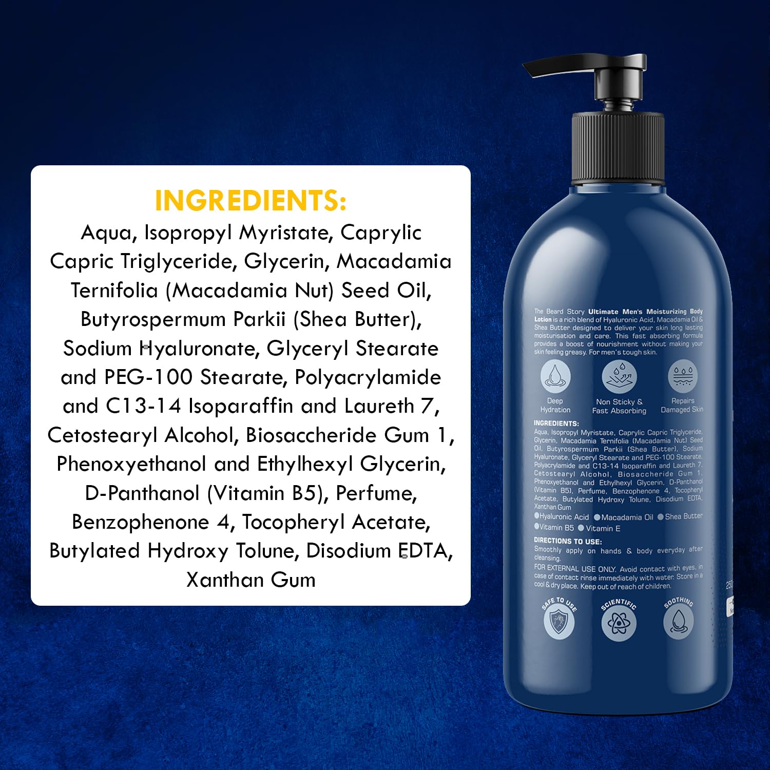 The Beard Story Deep Hydrating Moisturizing Body Lotion with Shea Butter & Macadamia Oil - Non-Sticky, Long Lasting Formula for Winter & All Seasons - Paraben Free 250ml - Perfect for Dry Skin Care & Daily Hydration