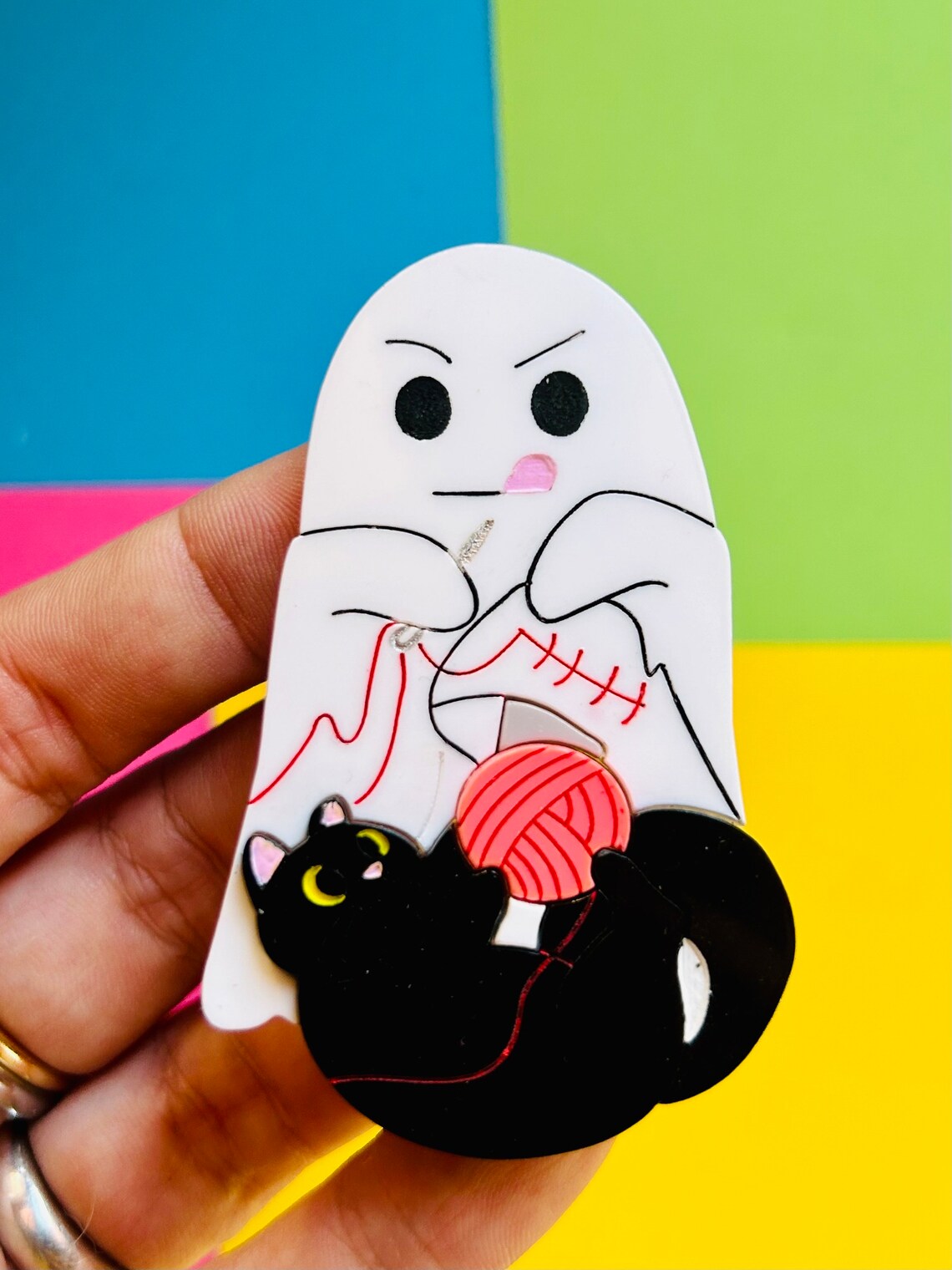 Adopt a Cat They Said Part 2 - Funny Sewing Problems Acrylic Brooch Pin by Makokot Design - Perfect Gift for Cat Lovers & Sewing Enthusiasts