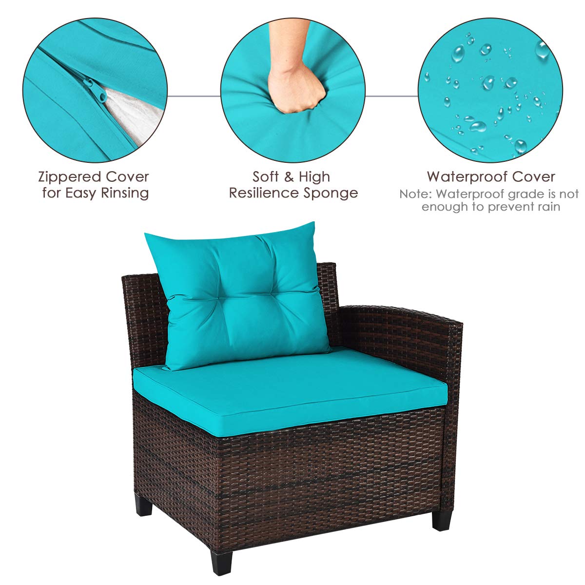 HAPPYGRILL 4-Piece Outdoor Patio Furniture Set - Rattan Wicker L-Shaped Sectional Sofa with Cushions & Coffee Table - Weather-Resistant Garden, Poolside, Balcony Conversation Set for Relaxing & Entertaining