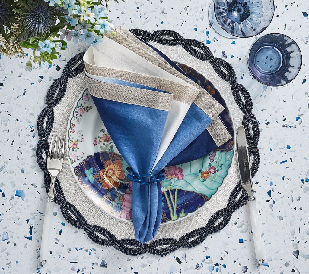 Premium White & Navy Infinity Placemats Set of 4 - Non-Slip Dining Table Mats for Everyday Use & Dinner Parties