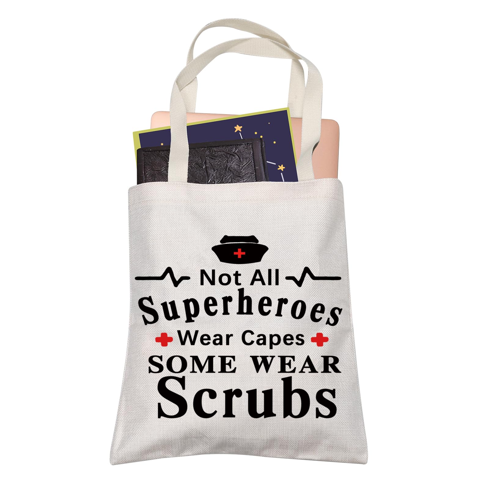 LEVLO Nursing Gift RN Tote Bag - Not All Superheroes Wear Capes Nurse Appreciation Tote - Perfect for Nurses, Medical Professionals & Healthcare Workers - Great for Work, School & Everyday Use