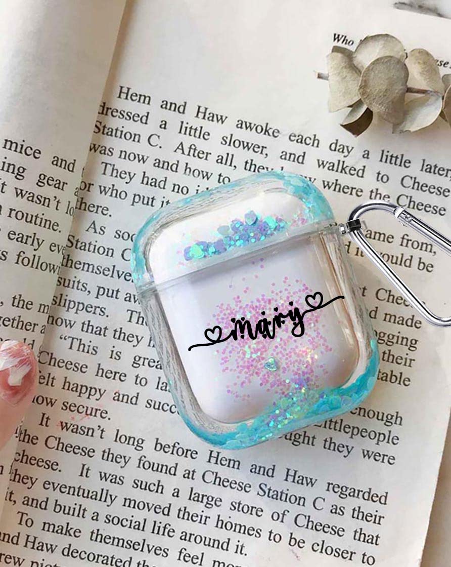 Custom Blue Glitter AirPods Pro Case with Keychain - Liquid Quicksand Protective Cover for AirPods 3 - Personalized Name Engraving Gift for Men & Women - Perfect for Travel, Workouts, and Everyday Use