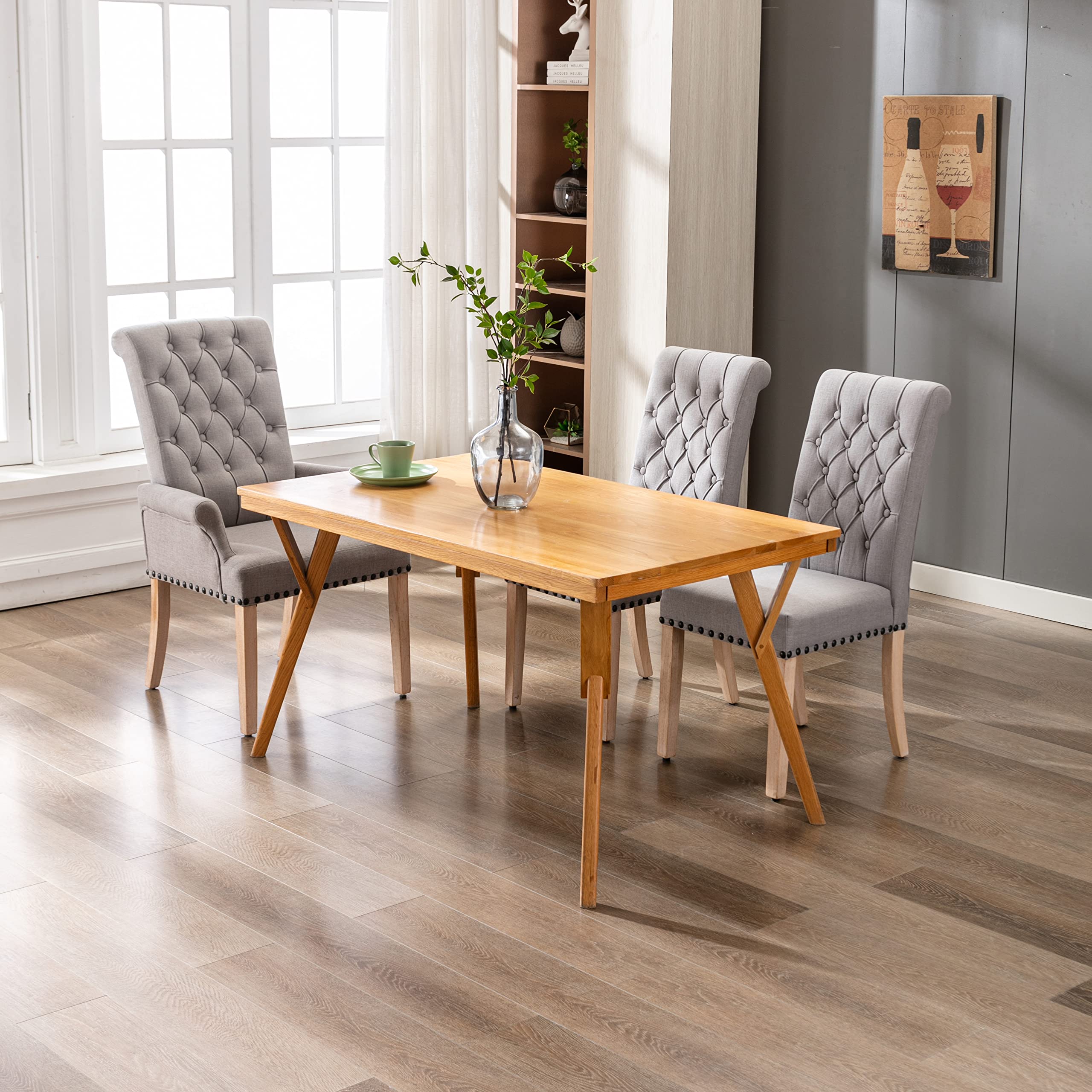 4-Piece Fabric Dining Chair Set - Tufted Upholstered High Back with Nailhead Trim & Solid Oak Wood Legs for Kitchen, Restaurant, Dining Room | Perfect for Home Decor, Family Gatherings & Commercial Use