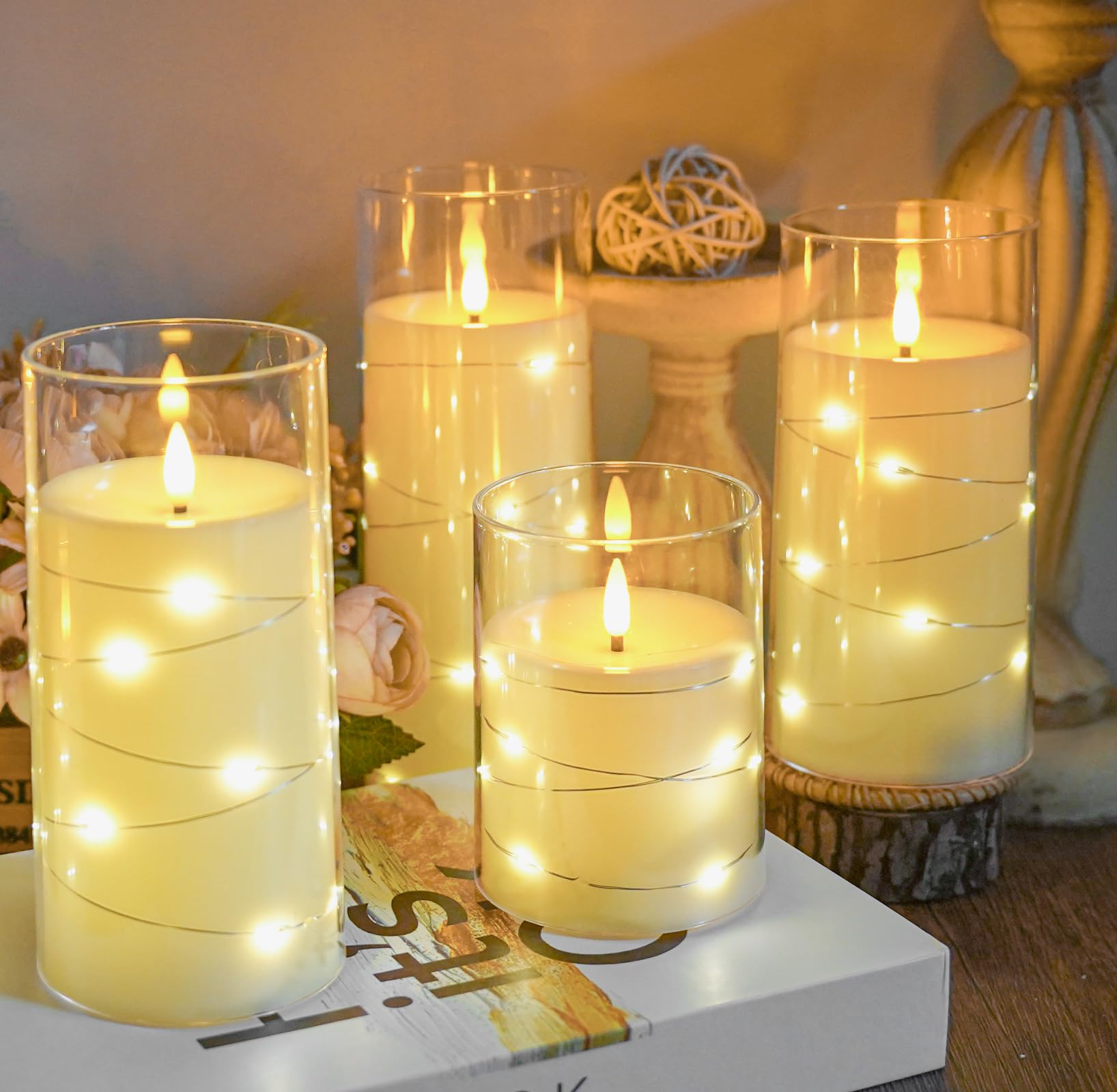Lezonic 6-Pack Flameless LED Candles with Remote & Fairy Lights - for Home Decor & Weddings