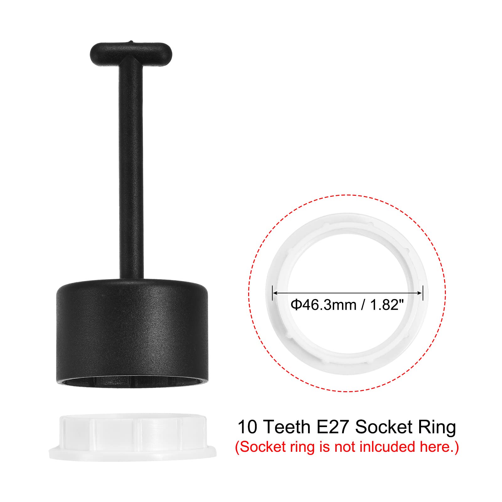MECCANIXITY 10 Teeth E26/E27 Socket Ring Removal Tool - T Type Medium Base Light Bulb Changer - 3 Pack Black Plastic - Easy Light Fixture Repair & Bulb Replacement Accessories for Home & Electricians