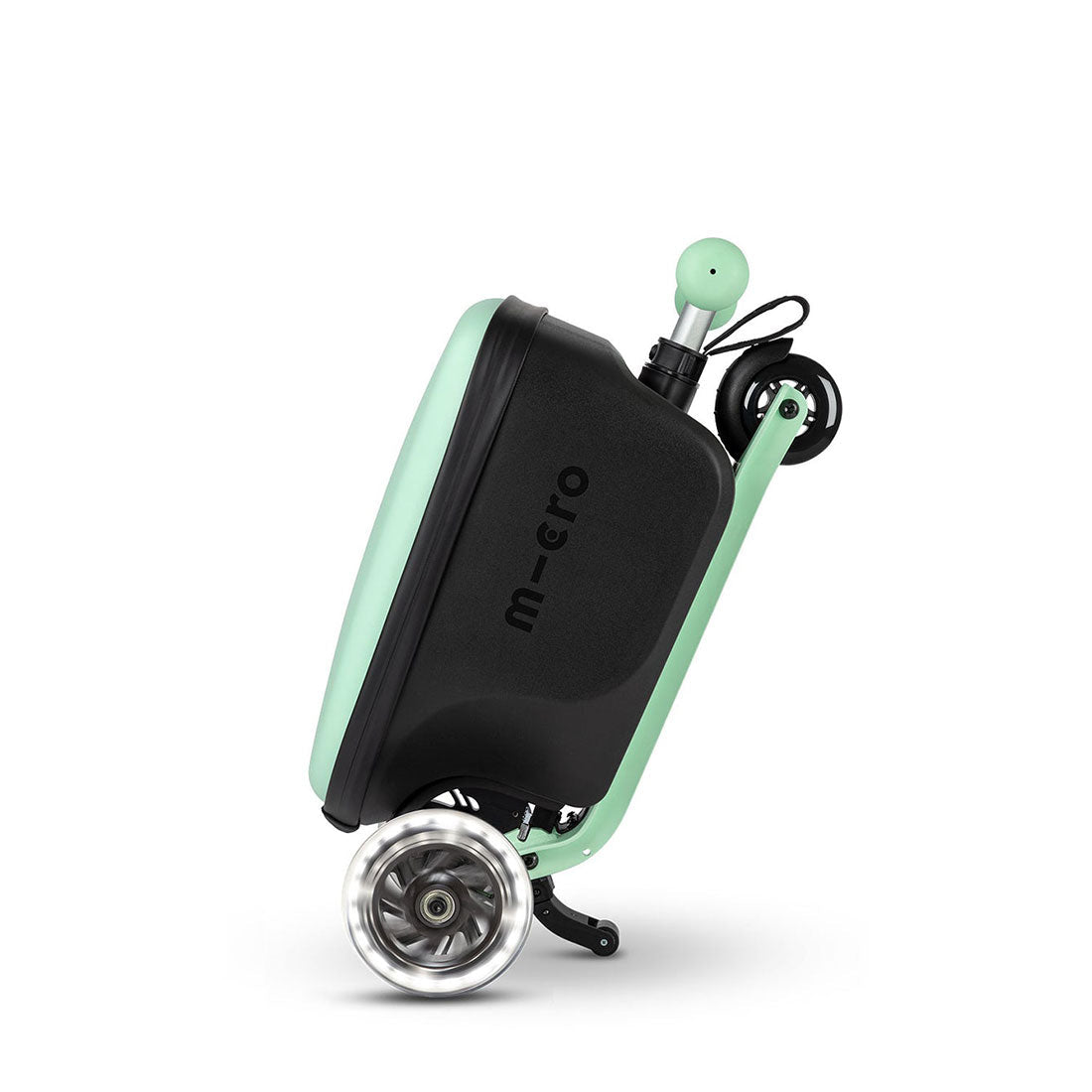 Micro Junior Luggage Scooter for Kids - Mint Green Lightweight Foldable Travel Scooter - Perfect for Airports, Malls & Family Vacations