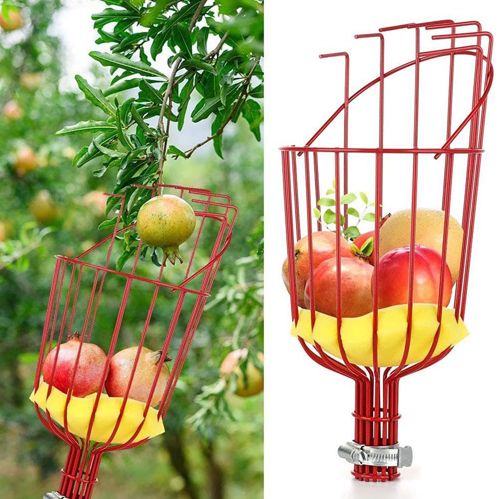 **Twist-On Fruit Picker Basket with Cushion - Lightweight Harvesting Tool for Apples, Oranges, Plums, Lemons & Avocados - Easy to Use for Home Garden, Orchard & Farm (Pole Not Included, 1PCS)**
