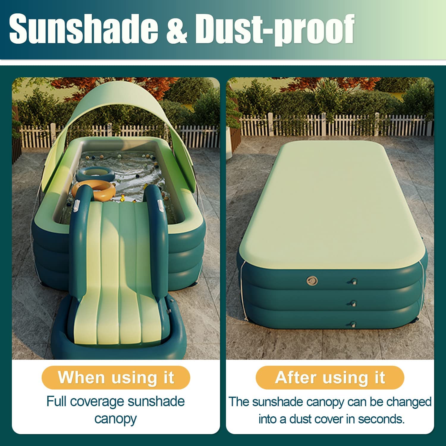 YUEWO Inflatable Swimming Pool with Canopy - 2.6m/8.5ft Large Above Ground Portable Blow Up Pool for Adults & Family - 3-Layer Durable Design for Garden, Backyard, Outdoor Relaxation & Summer Fun (Green)
