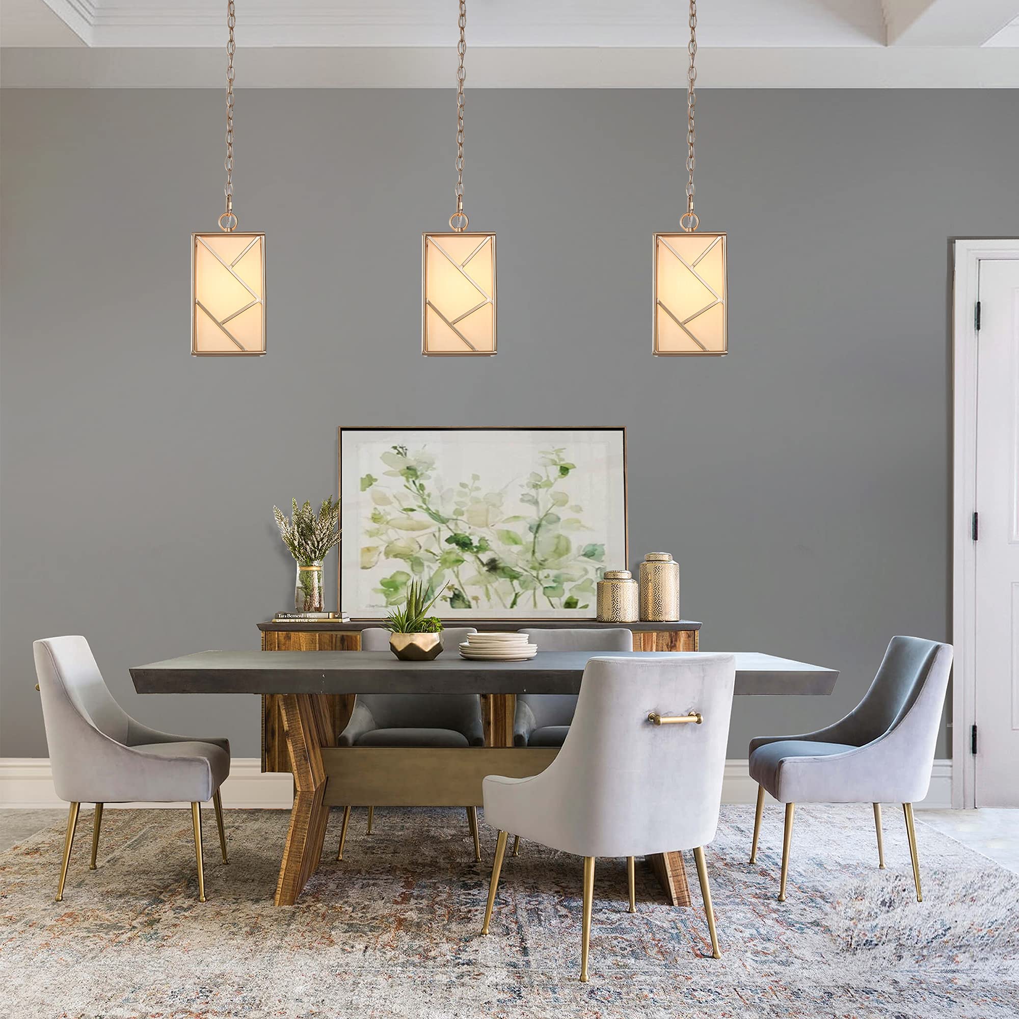 Optimant Lighting Gold Pendant Light with Fabric Shade - Modern Cage Hanging Fixture for Kitchen Island, Dining Room, Living Room, Entryway, Hallway & Bedroom | Perfect for Farmhouse, Industrial & Contemporary Home Decor