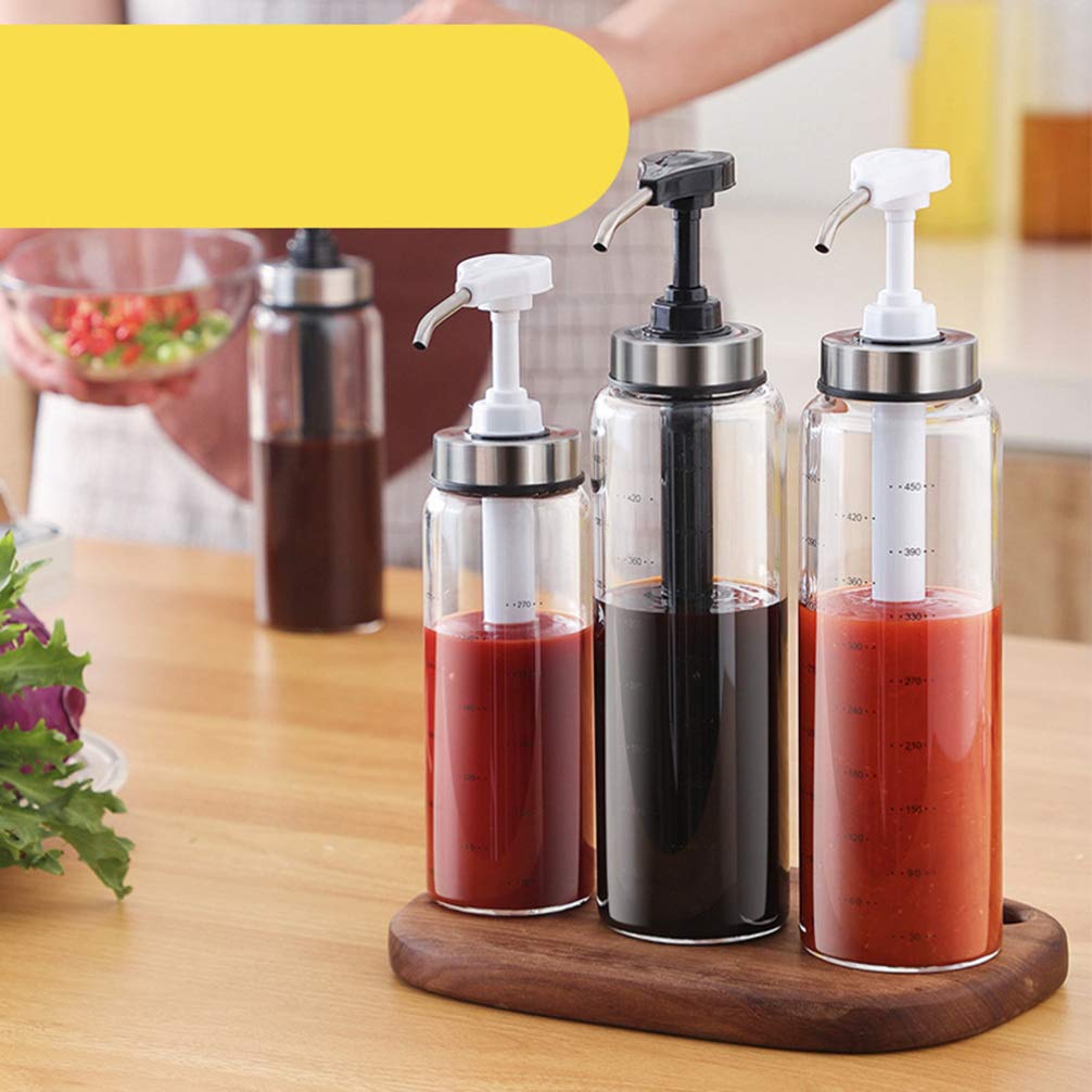 DOITOOL 500ml Leakproof Glass Sauce Pump Bottle - Olive Oil Dispenser for Kitchen, Ketchup, Mustard & Sauces | Durable Condiment Container for Restaurants, Cafes & Home Use