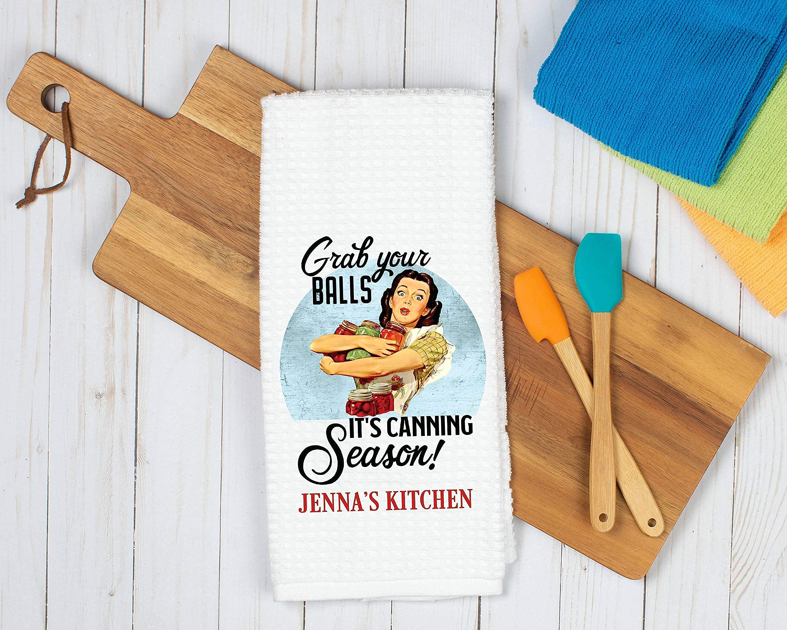 Personalized Canning Season Waffle Weave Dish Towel - Custom Kitchen Towel for Mom | Funny Mother's Day & Birthday Gift | Perfect for Canning, Baking & Farmhouse Kitchen Decor