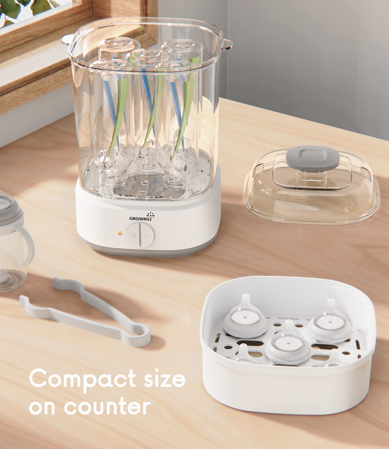 Electric Baby Bottle Sterilizer with Timer - Steam Sanitizer for Bottles, Pacifiers & Breast Pump Parts | Safe & Fast Sterilization for Newborns | Perfect for Daycare, Travel & Home Use