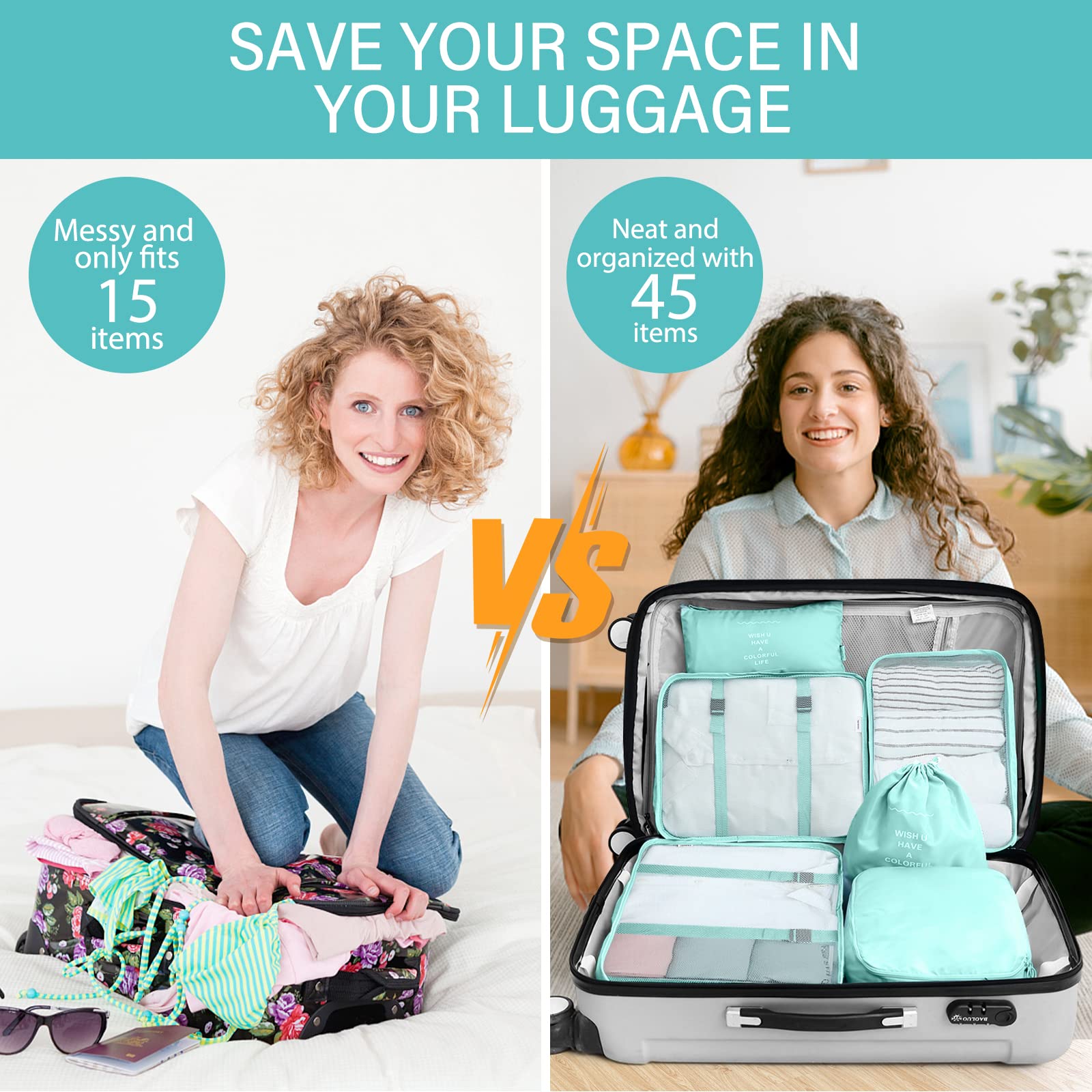 KPX 8-Piece Travel Packing Cubes Set - Luggage Organizer for Clothes, Shoes & Cosmetics with Large Toiletries Bag | Perfect for Suitcase Organization, Business Trips & Vacation Packing