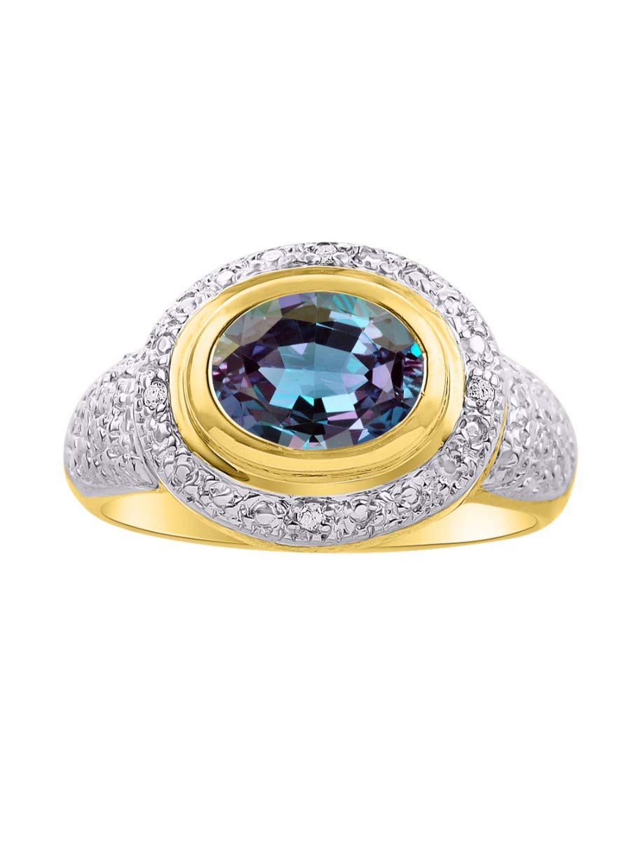 RYLOS 14K Gold Plated Sterling Silver Ring for Women - 9X7MM Oval Gemstone & Diamond Jewelry, Size 5-13, Elegant Gift for Anniversary, Birthday, Valentine's Day