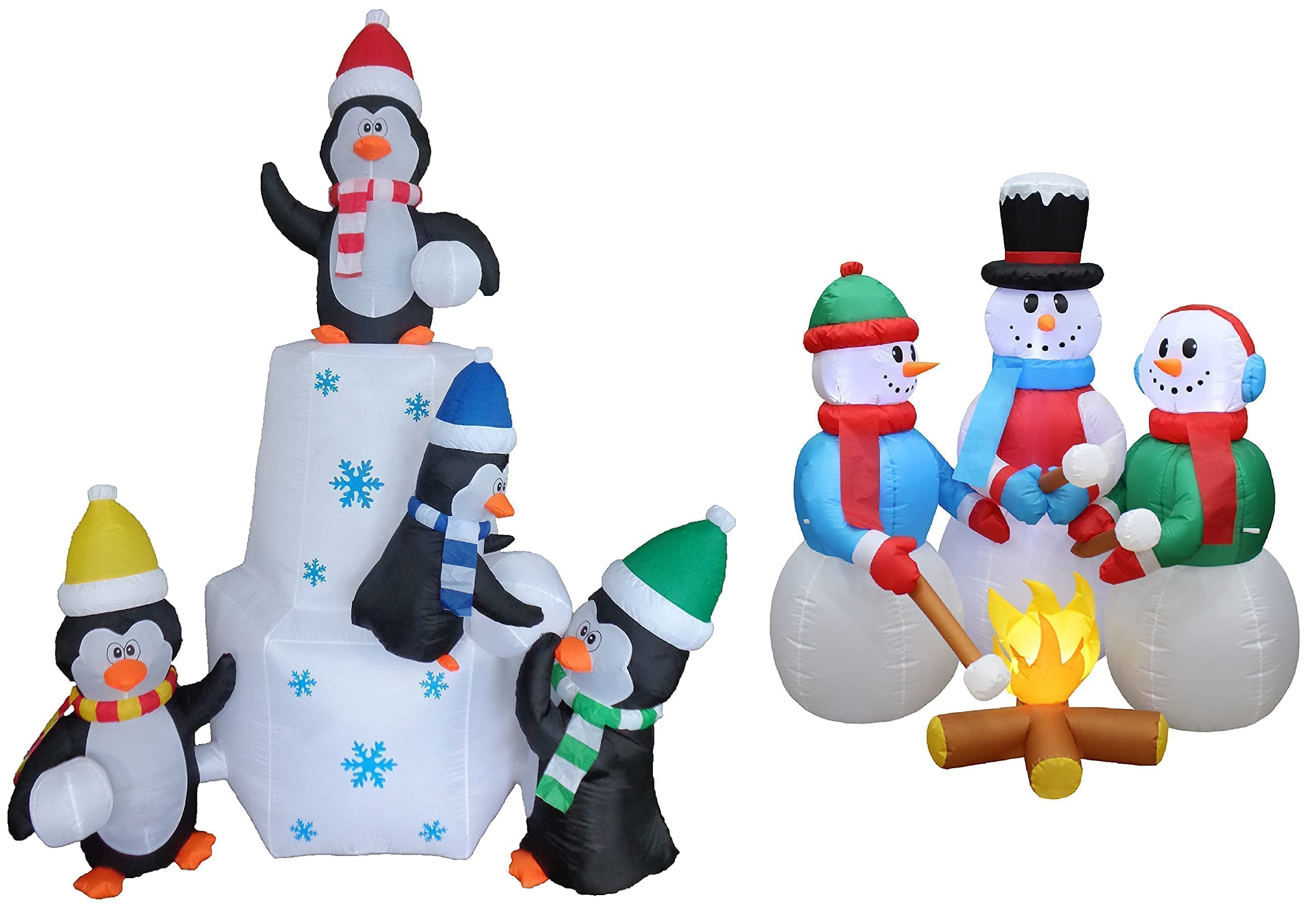 8ft Inflatable Penguin & 5ft Inflatable Snowman Christmas Decorations Bundle - Outdoor Holiday Party Decor for Yard, Garden, and Seasonal Celebrations