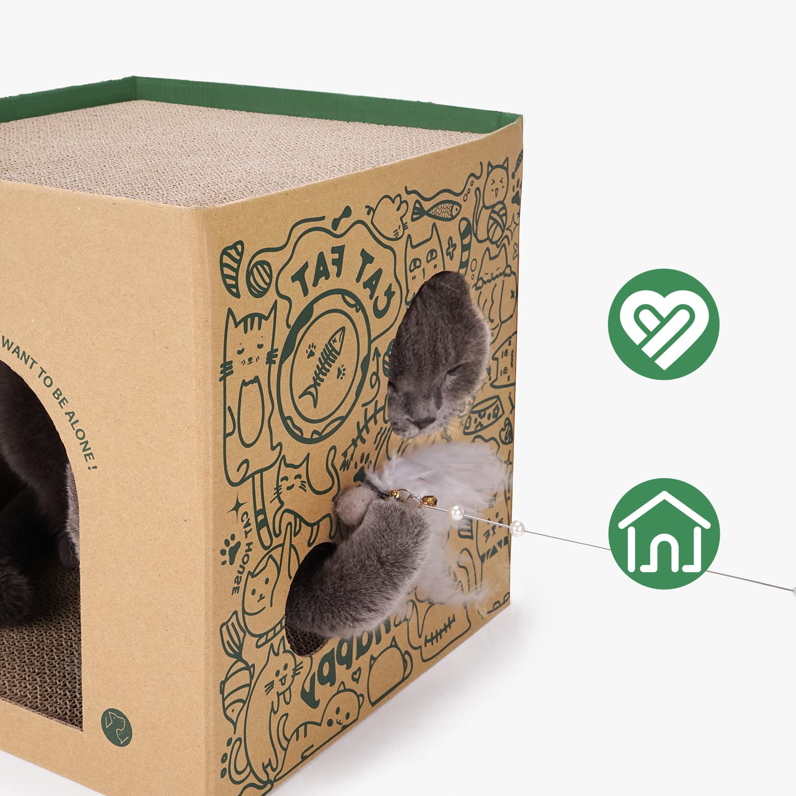 2-Story Cardboard Cat House with Scratch Pads - Durable Corrugated Scratcher Box Playhouse for Indoor Cats & Small Pets - Perfect for Cat Birthdays, Hideouts & Bunny Playtime (Great for Playrooms, Living Rooms & Pet-Friendly Spaces)