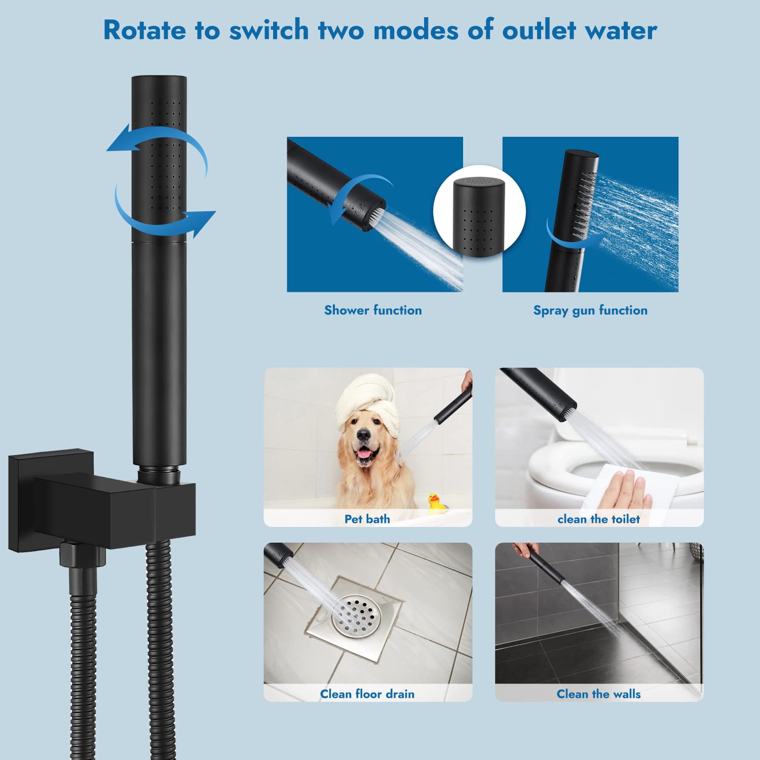 Matte Black Rainfall Shower System with Tub Spout & 2-in-1 Handheld Sprayer - 10 Inch Wall Mount Shower Faucet Set for Bathroom Luxury & Spa Experience