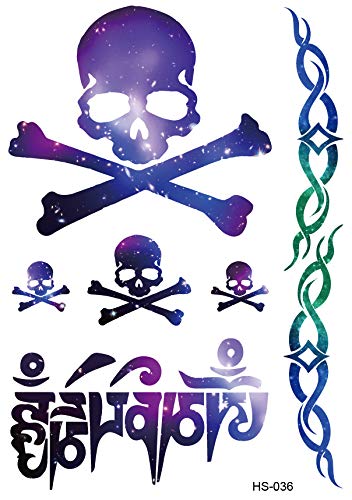 Glitter Sparkle Temporary Tattoo Skull Cross Bone Fake Tattoo - Waterproof Body Art Stickers for Halloween, Parties & Costume Makeup - Perfect for Festivals, Cosplay and DIY Body Jewelry
