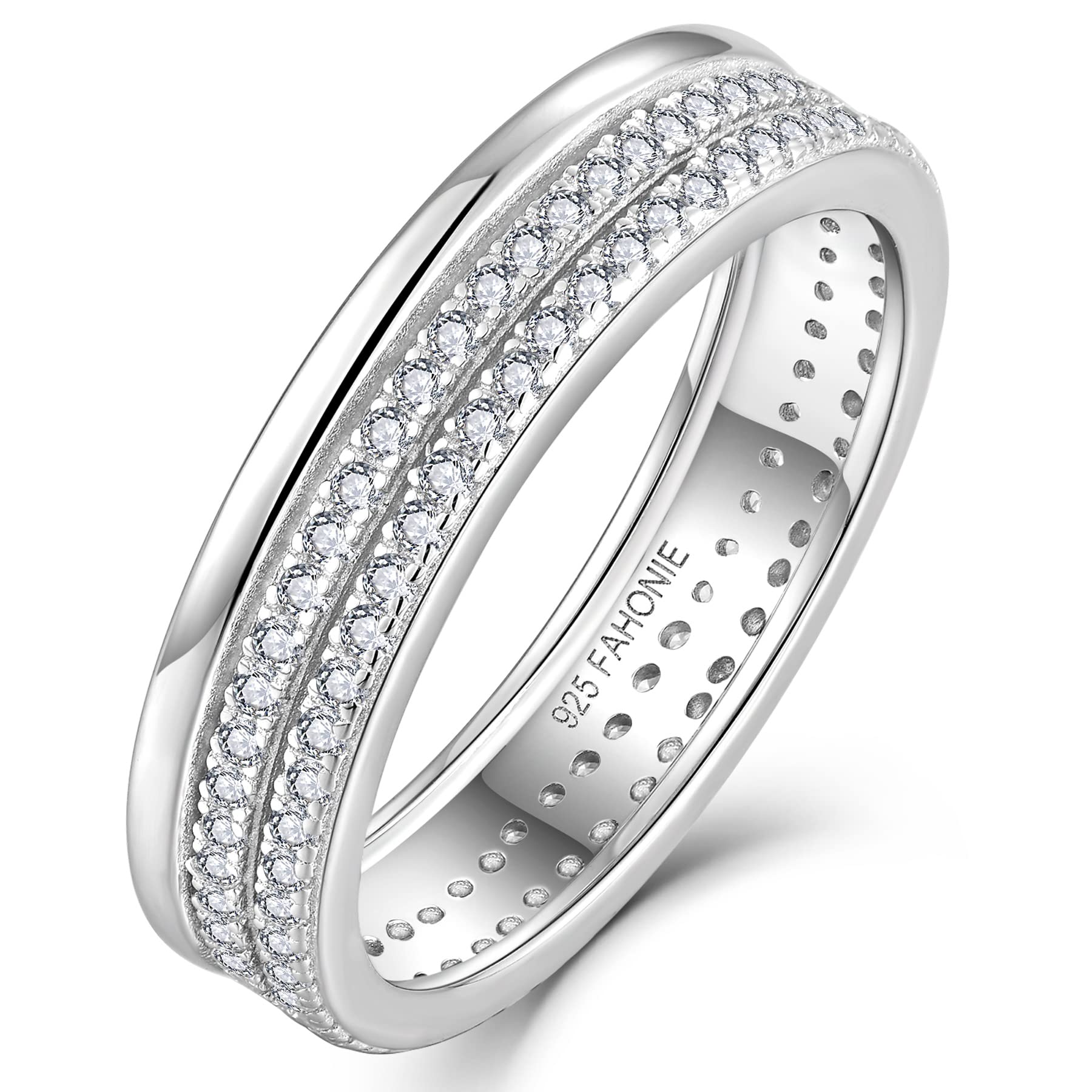 Fahonie 925 Sterling Silver Eternity Band Ring with 5A Cubic Zirconia - Wide Statement Wedding Ring for Women, Anniversary Gift, Promise Ring for Her | Perfect for Engagements, Anniversaries & Special Occasions