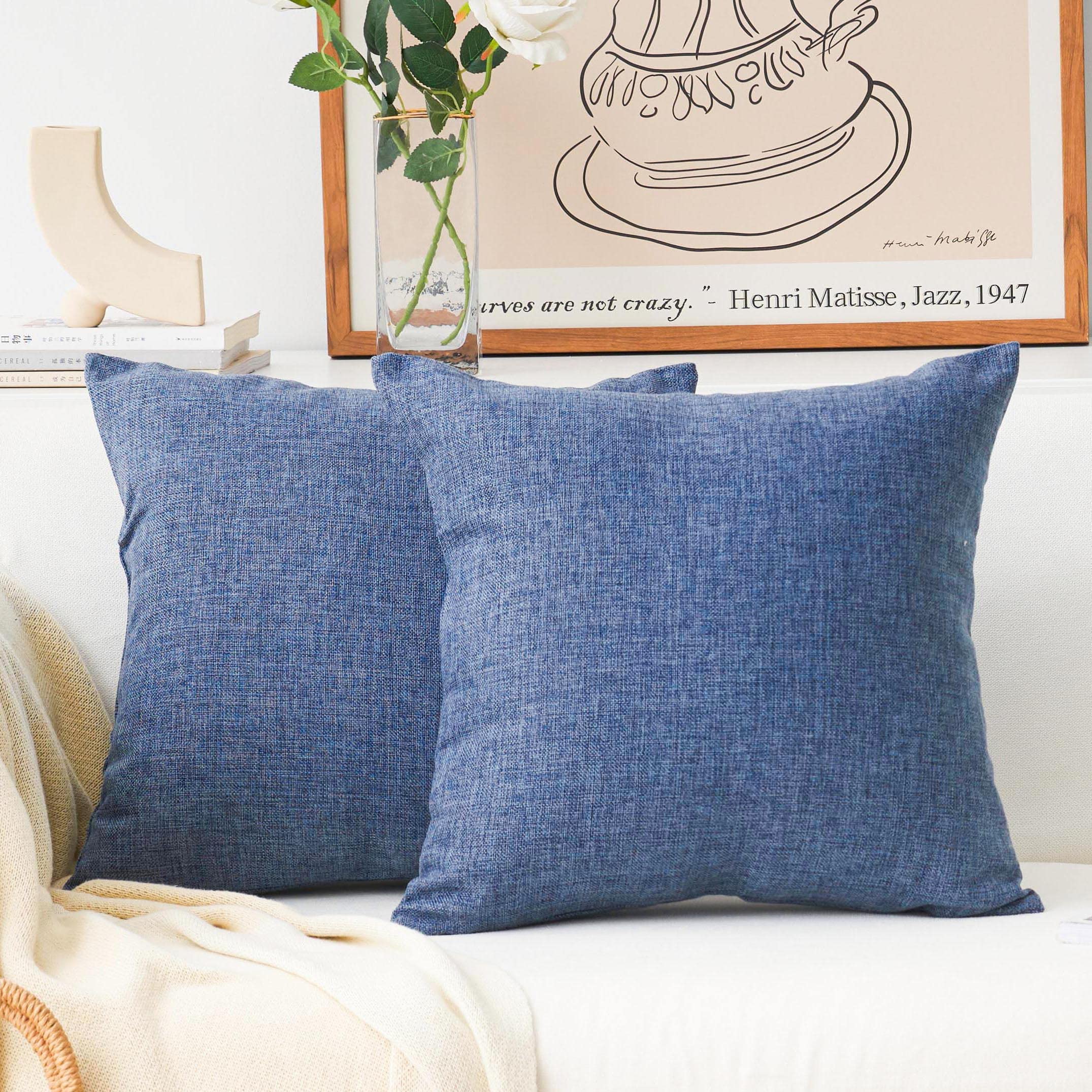Premium 16x16 Inch Square Pillow Covers Set of 2 - Soft Decorative Navy Blue Cushion Cases for Sofa, Bed & Living Room - Home Decor Accent Pillows for Modern Interior Design