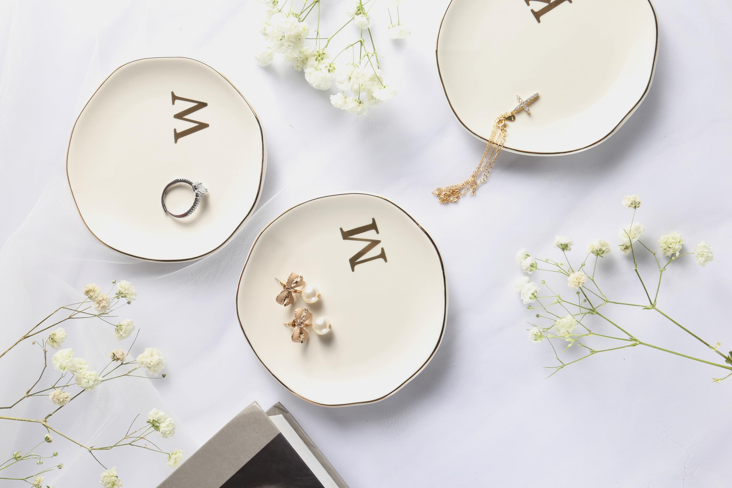 Personalized Ceramic Jewelry Tray with Monogram - Elegant Ring Dish for Engagement, Wedding & Birthday Gifts - Perfect for Mother's Day, Women's Gifts - White Ceramic 4.75
