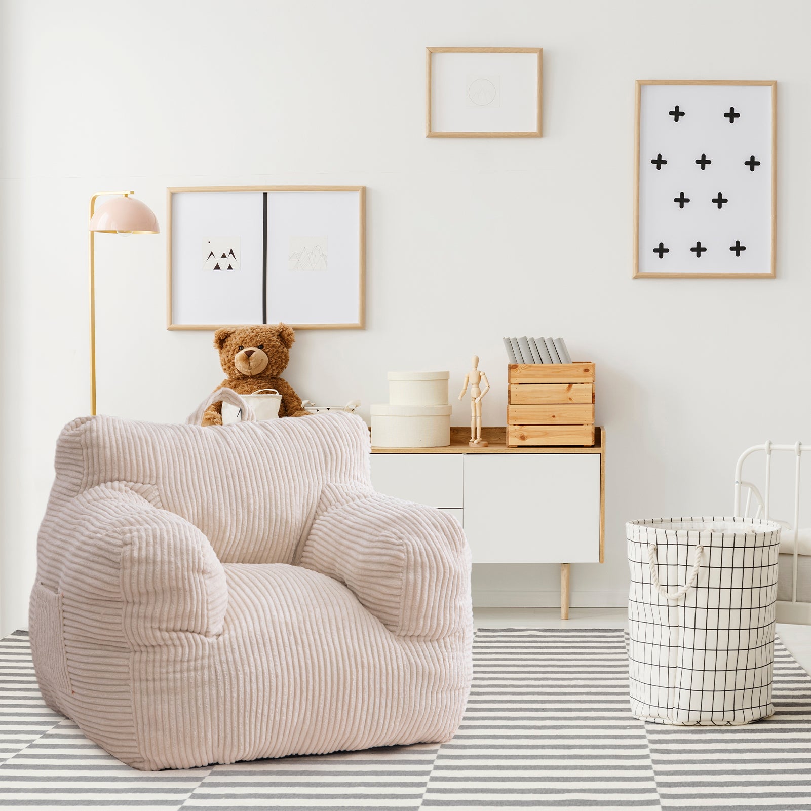 MAXYOYO Kids Bean Bag Chair - Soft Corduroy Bean Bag Couch with Armrests for Boys & Girls, Comfortable Seating for Bedroom, Playroom or Reading Nook (White) - Perfect for Relaxing, Gaming & Study Time