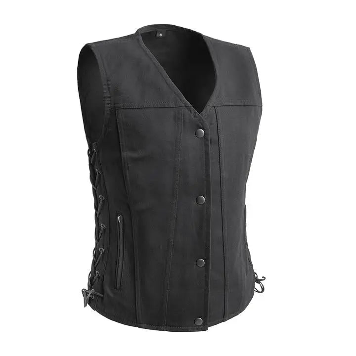 First MFG Co. Women's Tiff Motorcycle Twill Vest - Stylish Biker Jacket for Riding & Casual Wear - Perfect for Motorcycle Enthusiasts & Fashion Lovers