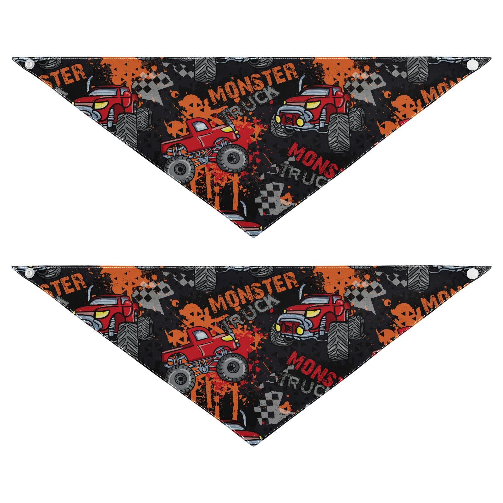 2 Pack Abstract Seamless Monster Car Pattern Dog Bandanas - Adjustable Snap Button Pet Scarf Triangle Bibs Kerchief Set for Small to Large Dogs & Cats - Perfect for Holidays, Parties & Daily Pet Accessories