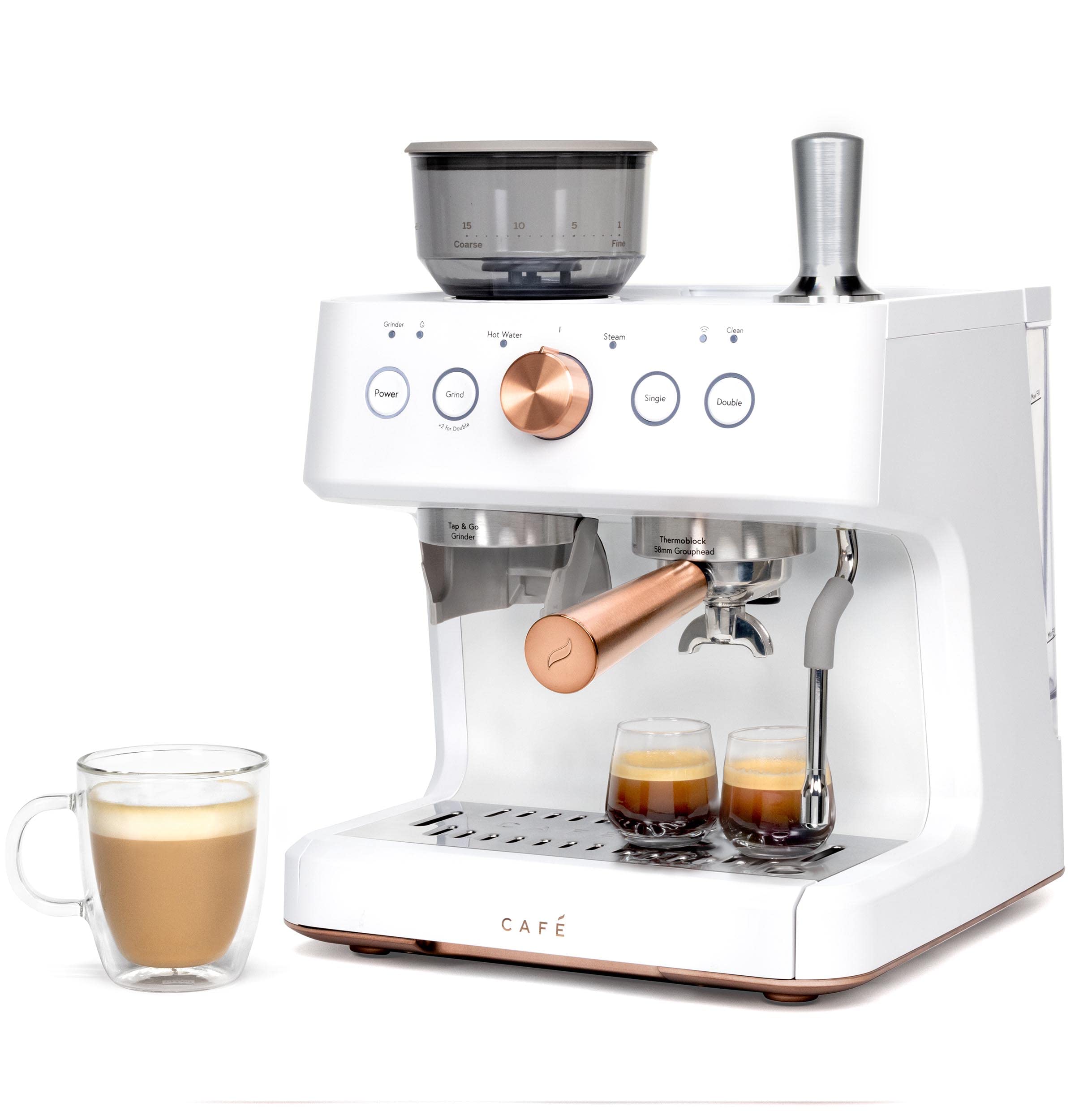 Premium Semi-Automatic Espresso Machine with Milk Frother - WiFi Enabled Smart Coffee Maker for Home Baristas | Built-In Grinder, 15-Bar Pressure & Large 95oz Water Tank | Matte White (Renewed) | Perfect for Home Kitchens, Offices & Coffee Shops