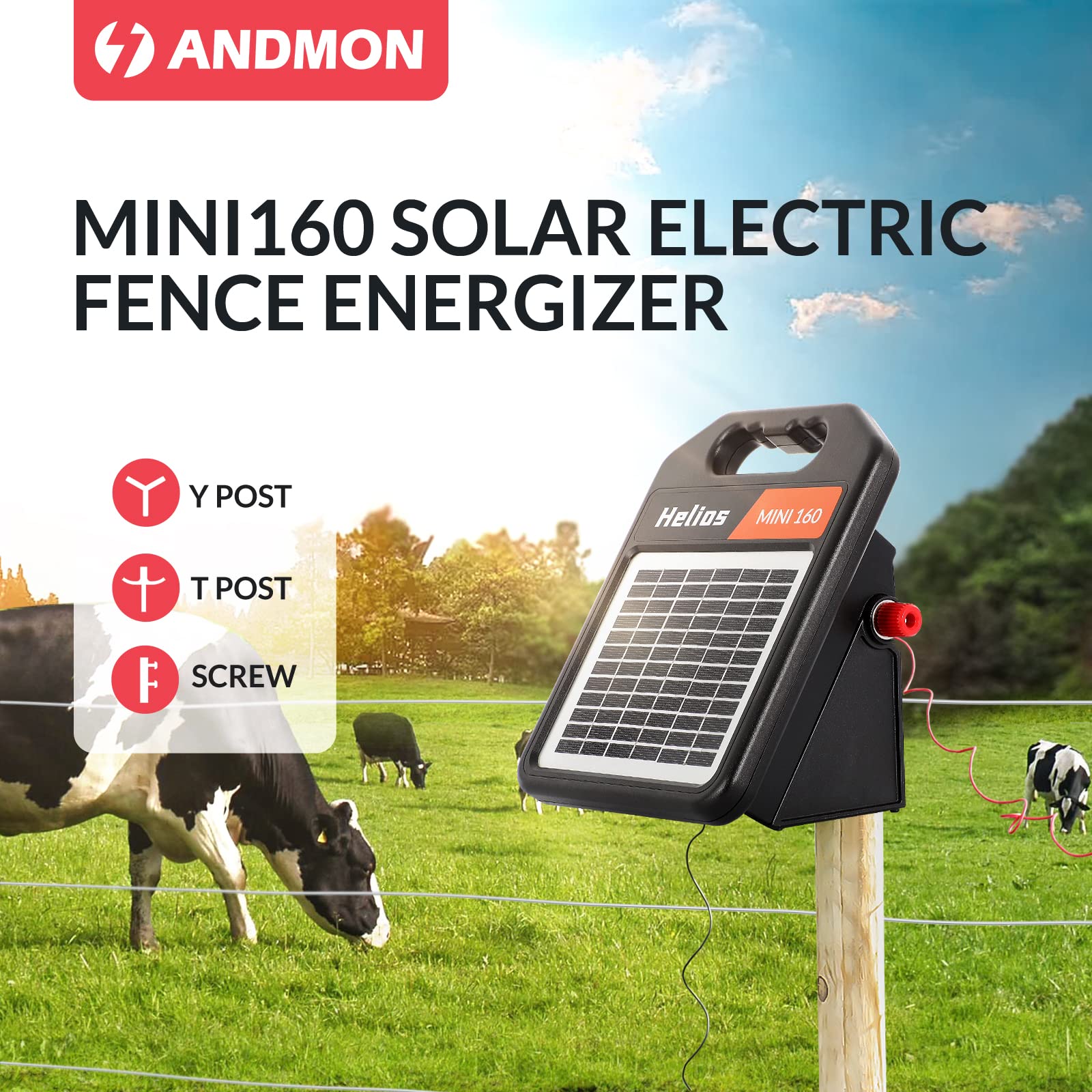 10 Miles Solar Electric Fence Charger - 0.11 Joule Portable Solar Powered Fence Energizer with Day/Night Mode for Cattle, Horses, Sheep & Livestock - Ideal for Farm, Ranch & Pasture Protection