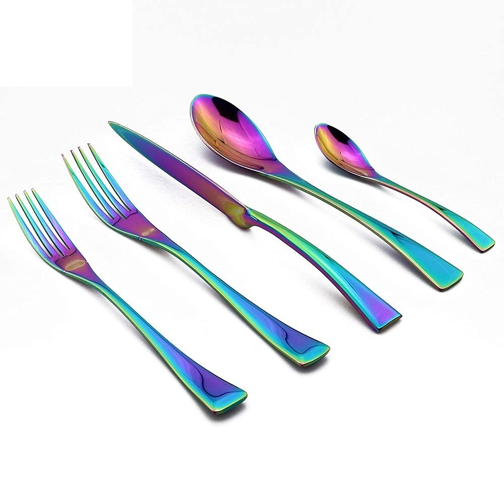 Premium 20-Piece Stainless Steel Flatware Set - 304 Mirror Polished Rainbow Silverware with Dinner Knives, Scoops & Dessert Forks - Elegant Wedding Gift & Everyday Dining Essentials for Home, Restaurant & Special Occasions