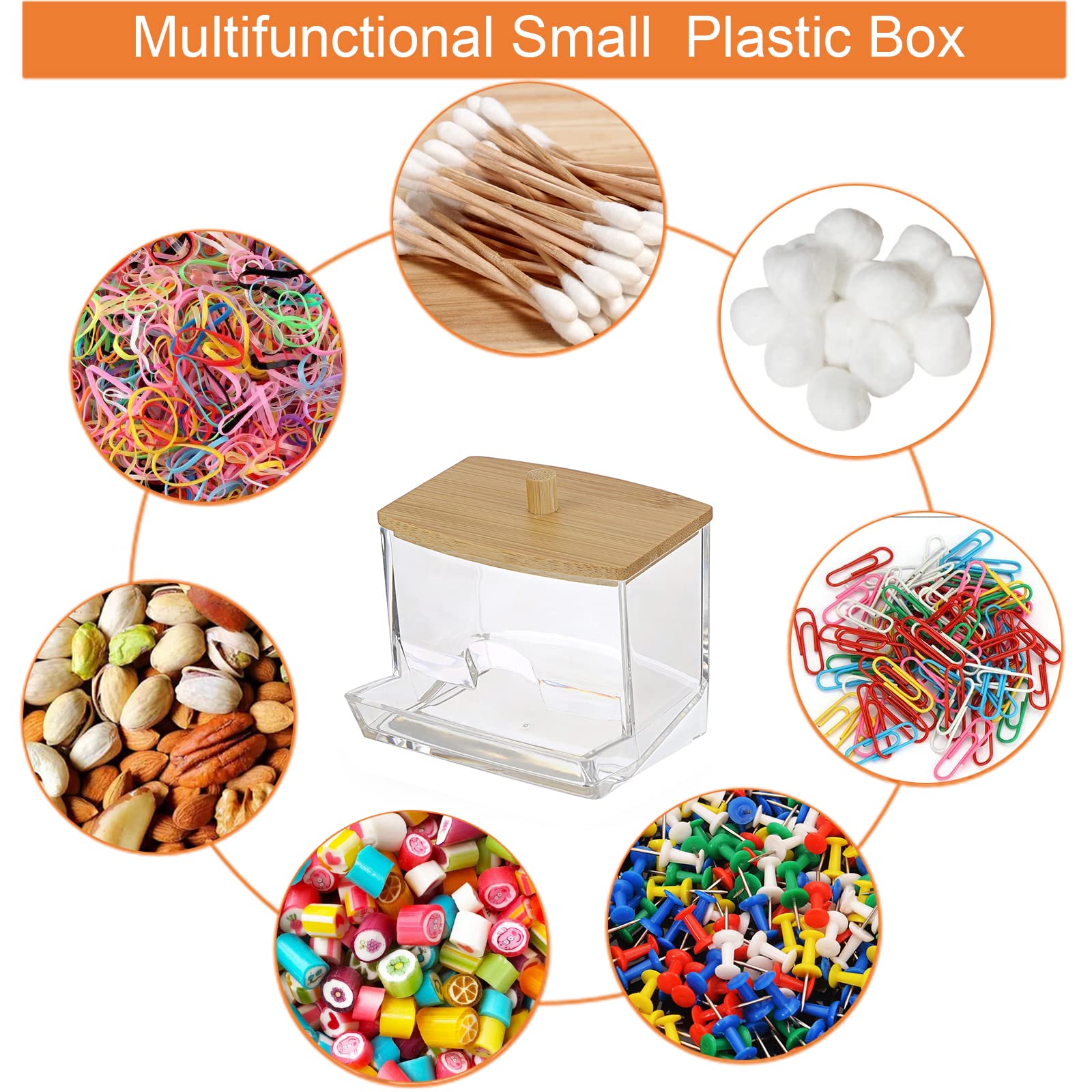 BTSKY Clear Acrylic Paper Clip Holder with Bamboo Lid - Self-Dispensing Office Organizer for Desk, Bathroom & Vanity Storage - Perfect for Paper Clips, Qtips, Cotton Swabs (Clips Not Included) - Ideal for Office, Home & Travel Organization