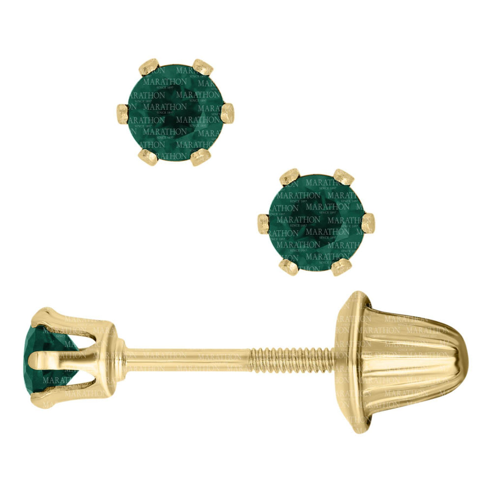 14K Yellow Gold Kids Emerald Stud Earrings - Dainty & Hypoallergenic Jewelry for Girls, Perfect for Birthdays, Gifts & Special Occasions